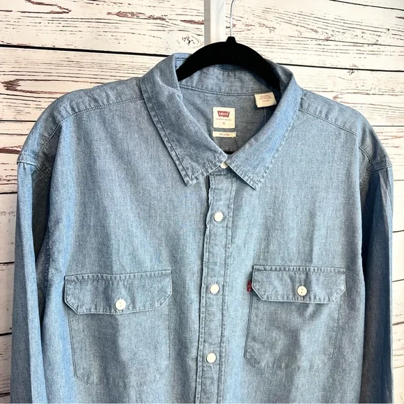 Men's Levi's The Worker Blue Button Down Long Sleeve Shirt XL NWT - Picture 2 of 11